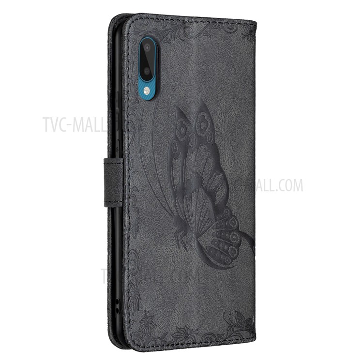 Imprinted Big Butterfly Pattern Leather Wallet Case Stand Cover for Samsung Galaxy A02/M02 - Black-8