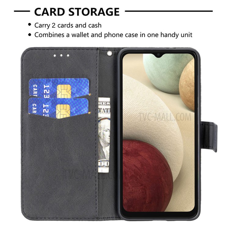 Imprint Butterfly Flower Wallet Leather Stand Case for Samsung Galaxy A12 - Black-3