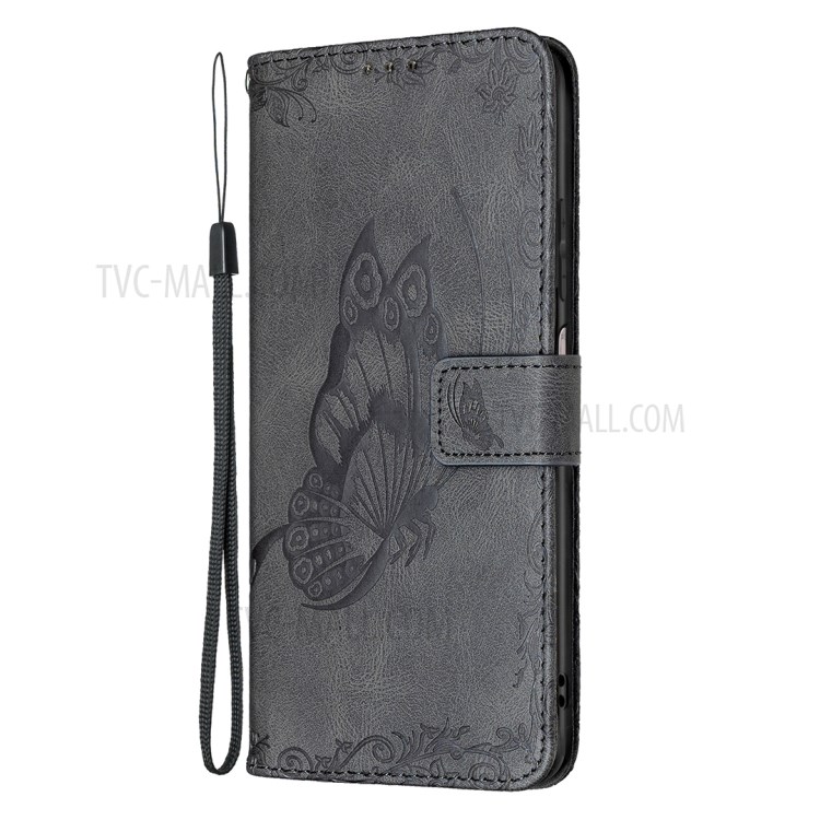 Imprint Butterfly Flower Wallet Leather Stand Case for Samsung Galaxy A12 - Black-7