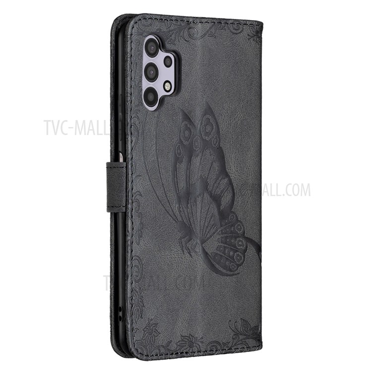 Imprint Butterfly Flower PU Leather Stand Case for Samsung Galaxy A32 5G - Black-8