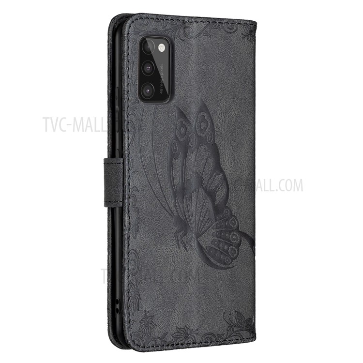 Imprint Butterfly Flower Leather Wallet Stand Case for Samsung Galaxy A41 (Global Version) - Black-8