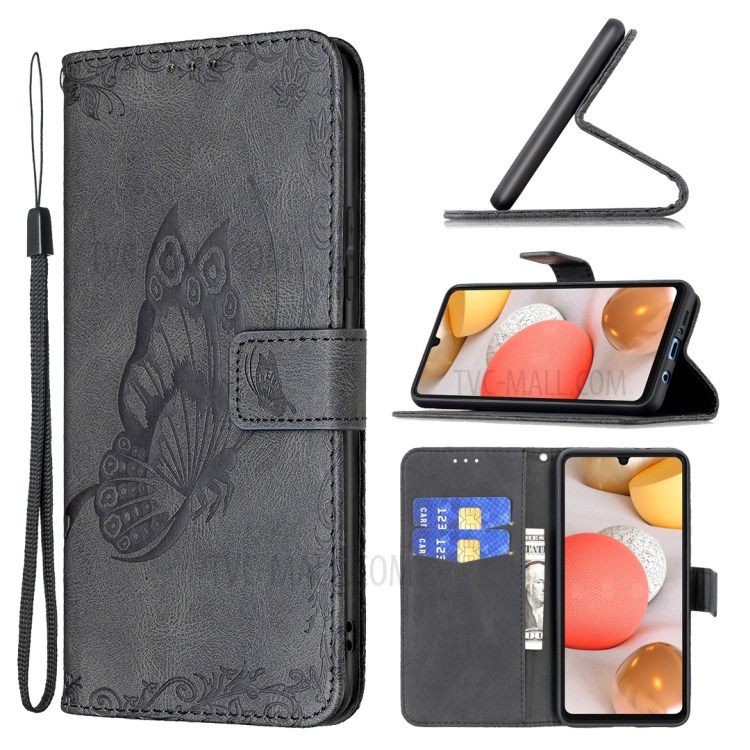 Imprint Butterfly Flower Magnetic Leather Stand Case for Samsung Galaxy A42 5G - Black-10