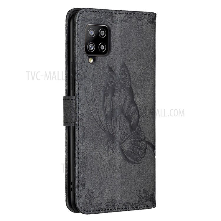 Imprint Butterfly Flower Magnetic Leather Stand Case for Samsung Galaxy A42 5G - Black-8