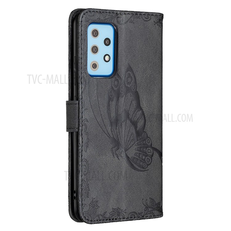 Imprint Butterfly Flower Leather Wallet Case for Samsung Galaxy A52 5G/4G - Black-5