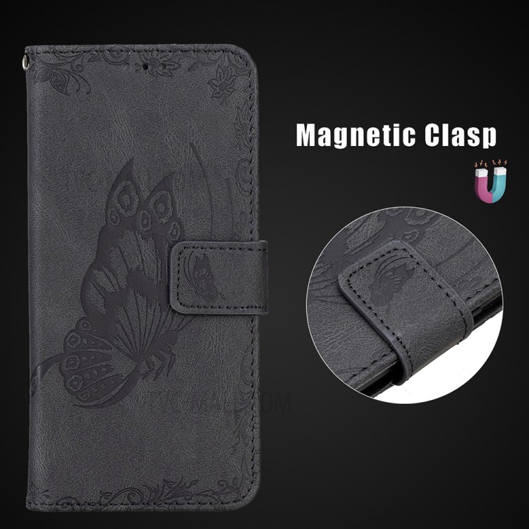 Imprint Butterfly Flower Leather Wallet Case for Samsung Galaxy A52 5G/4G - Black-7