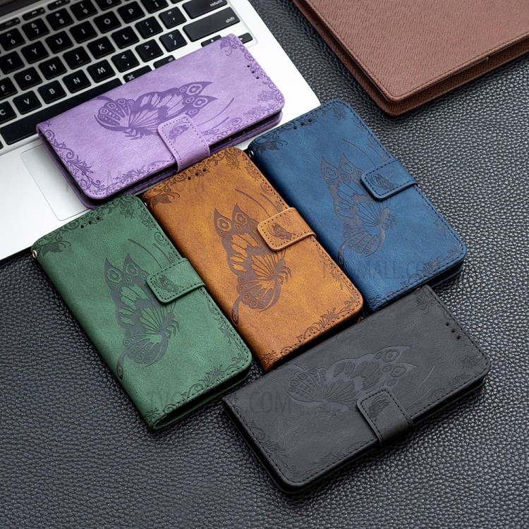Imprint Butterfly Flower Leather Wallet Case Shell for Samsung Galaxy A72 5G/4G - Black-14