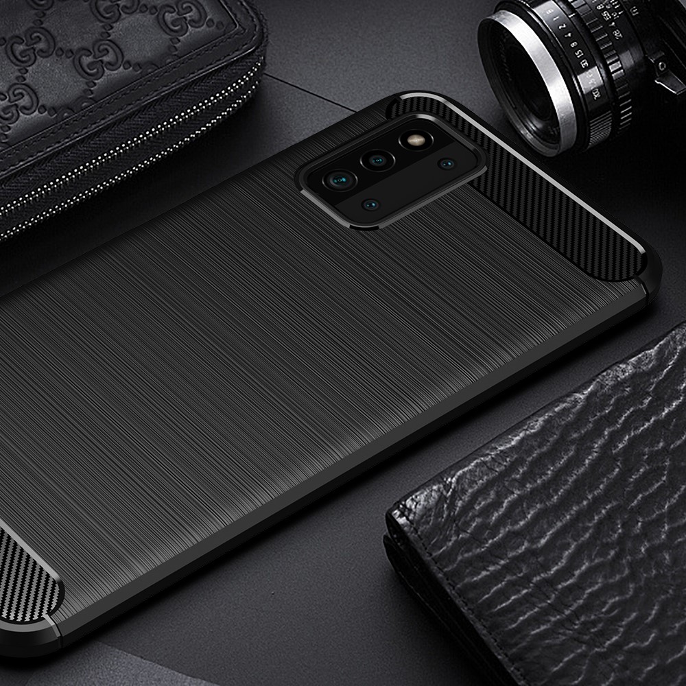 Carbon Fiber Texture Brushed Soft TPU Mobile Phone Protector Back Case Cover for Samsung Galaxy F52 5G - Black-10