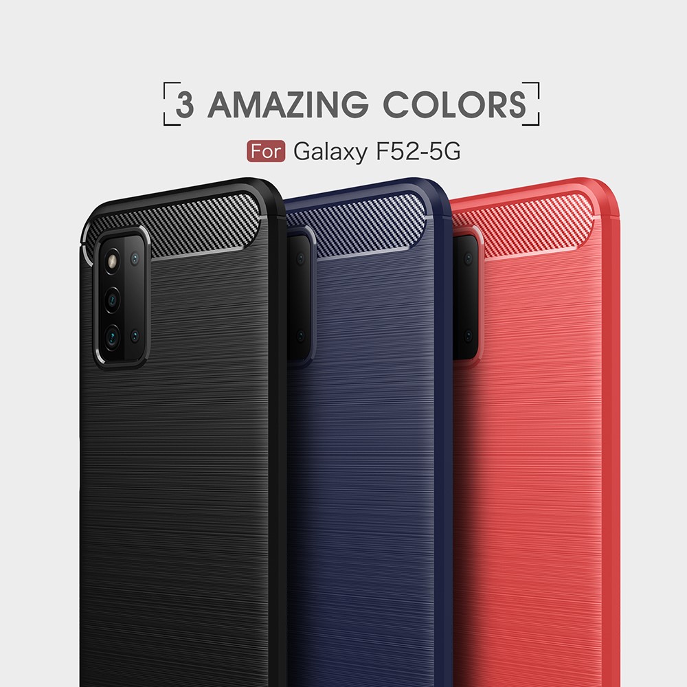 Carbon Fiber Texture Brushed Soft TPU Mobile Phone Protector Back Case Cover for Samsung Galaxy F52 5G - Black-9