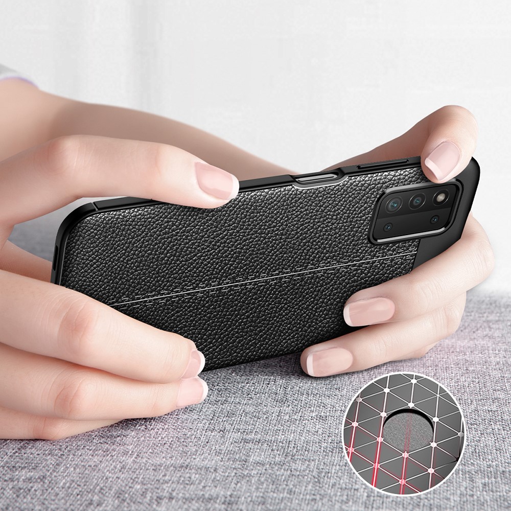 Litchi Texture Leather Coated TPU Hybrid Mobile Phone Cover Case Protector for Samsung Galaxy F52 5G - Black-7
