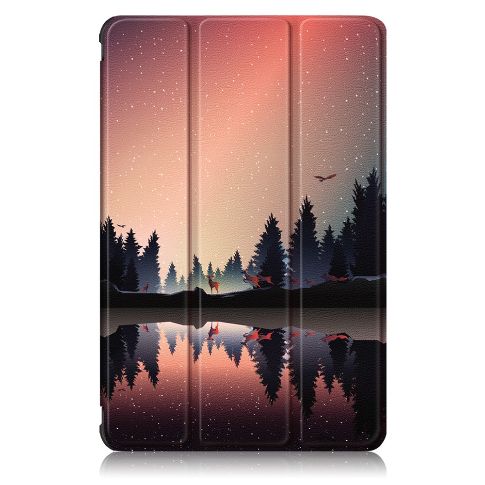 Tri-fold Store Patrón de Diseño Put PU PU Case de Cuero Protector Para Samsung Galaxy Tab S7 fe T736/Tab S7 Plus/Tab S8+ - Río y Cielo