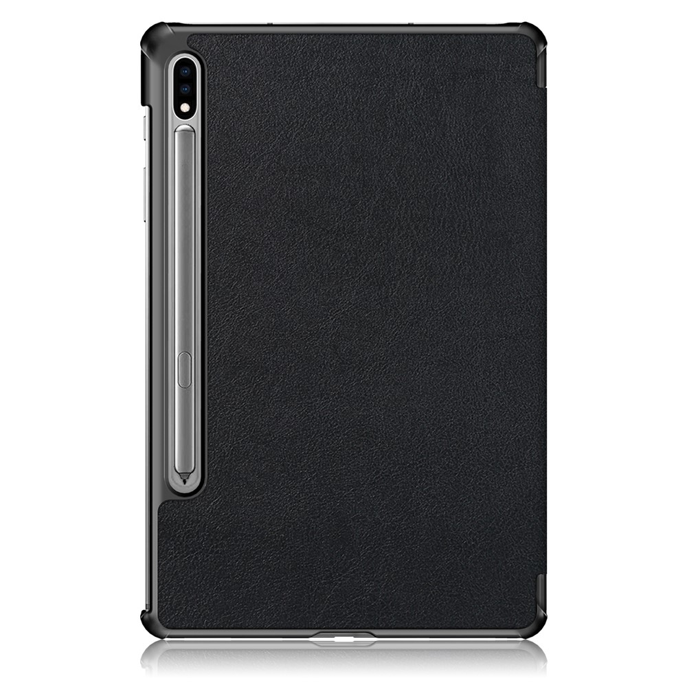 Tri-fold Stand Design Plain PU Leather Tablet Case Shell Protector for Samsung Galaxy Tab S7 FE T736 - Black-10