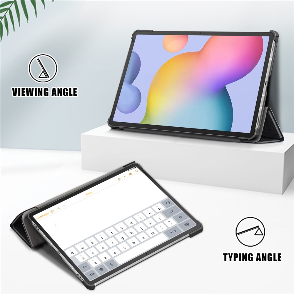 Tri-fold Stand Design Plain PU Leather Tablet Case Shell Protector for Samsung Galaxy Tab S7 FE T736 - Black-2