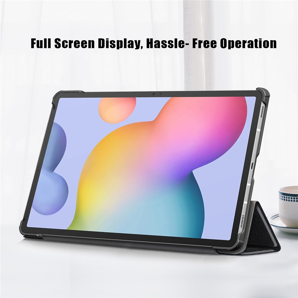 Tri-fold Stand Design Plain PU Leather Tablet Case Shell Protector for Samsung Galaxy Tab S7 FE T736 - Black-5