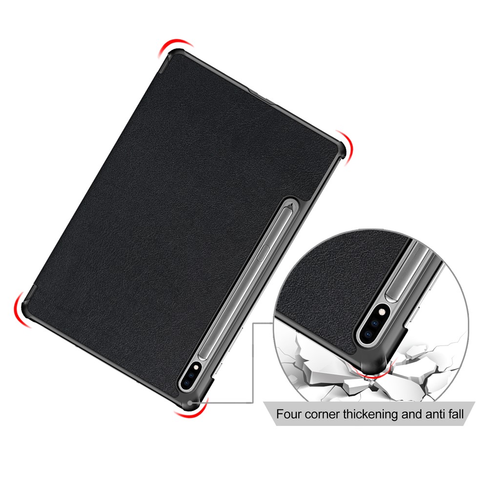 Tri-fold Stand Design Plain PU Leather Tablet Case Shell Protector for Samsung Galaxy Tab S7 FE T736 - Black-7