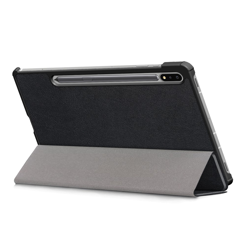 Trifold Stand Design Plu PU Cuir Tablet Case Shell Protecteur Pour Samsung Galaxy Tab S7 fe T736 / Tab S7 Plus / Tab s8 + - le Noir