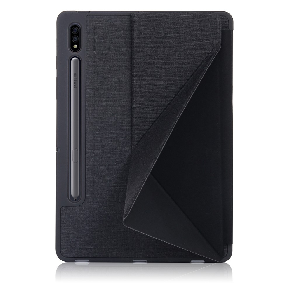 Origami Stand Design Plain Cloth Smart Tablet Case for Samsung Galaxy Tab S7 FE T736/Tab S7 Plus/Tab S8+ - Black