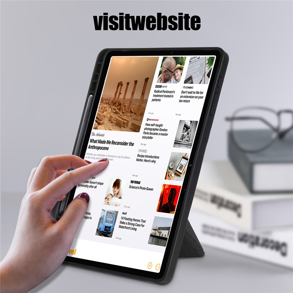 Origami Stand Design Plain Cloth Smart Tablet Case for Samsung Galaxy Tab S7 FE T736 - Black-4