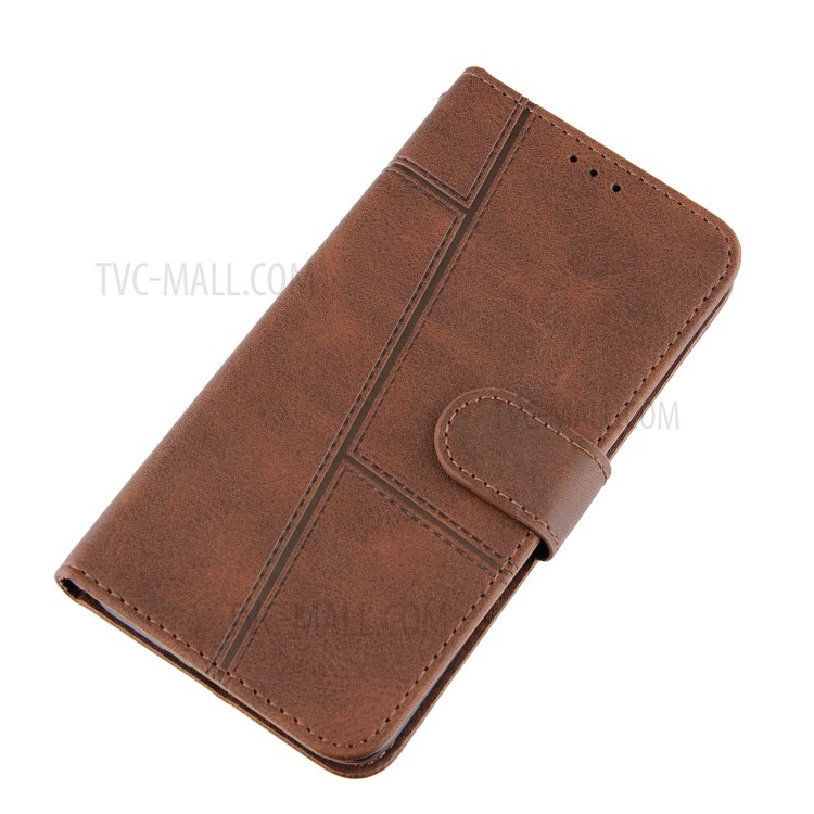 Wallet Stand Design Full Protection Splicing Leather Phone Cover Case with Strap for Samsung Galaxy S21 5G - Coffee-4