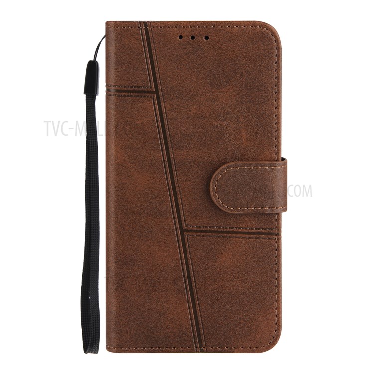 Wallet Stand Design Full Protection Splicing Leather Phone Cover Case with Strap for Samsung Galaxy S21 5G - Coffee-8