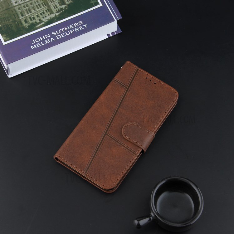 Wallet Stand Design Full Protection Splicing Leather Phone Cover Case with Strap for Samsung Galaxy S21 5G - Coffee-9