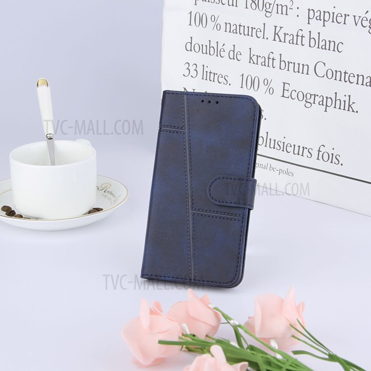 Full Protection Splicing Leather Phone Cover Case with Wallet Stand for Samsung Galaxy S21 Ultra 5G - Blue-11
