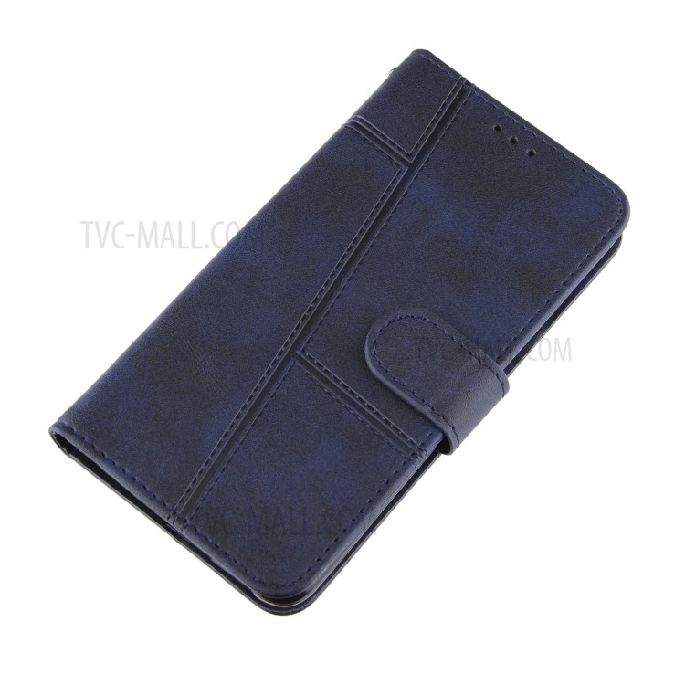 Full Protection Splicing Leather Phone Cover Case with Wallet Stand for Samsung Galaxy S21 Ultra 5G - Blue-4