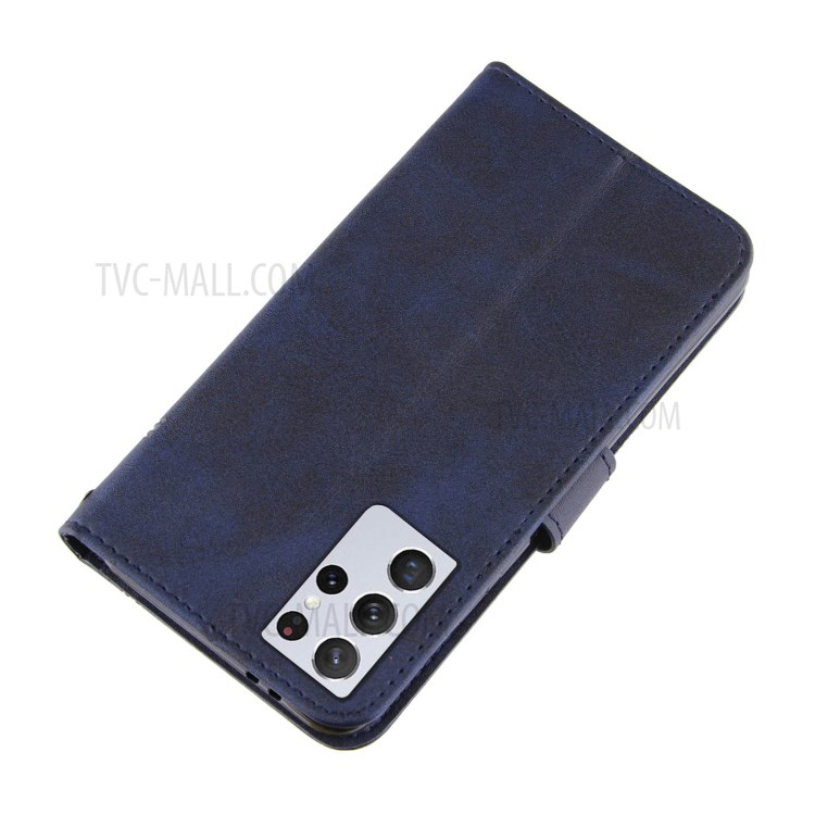 Full Protection Splicing Leather Phone Cover Case with Wallet Stand for Samsung Galaxy S21 Ultra 5G - Blue-5