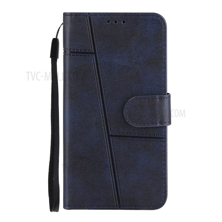 Full Protection Splicing Leather Phone Cover Case with Wallet Stand for Samsung Galaxy S21 Ultra 5G - Blue-8