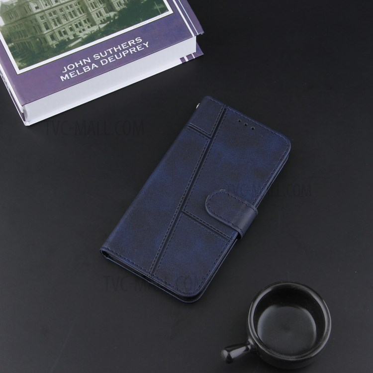 Full Protection Splicing Leather Phone Cover Case with Wallet Stand for Samsung Galaxy S21 Ultra 5G - Blue-9