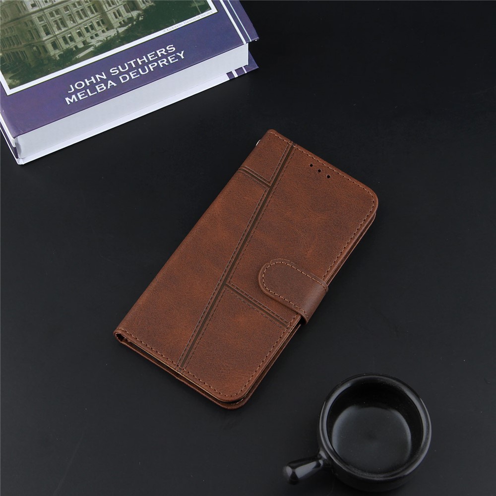 Full Protection Splicing Leather Phone Cover Case with Wallet Stand for Samsung Galaxy S21 Ultra 5G - Coffee-9