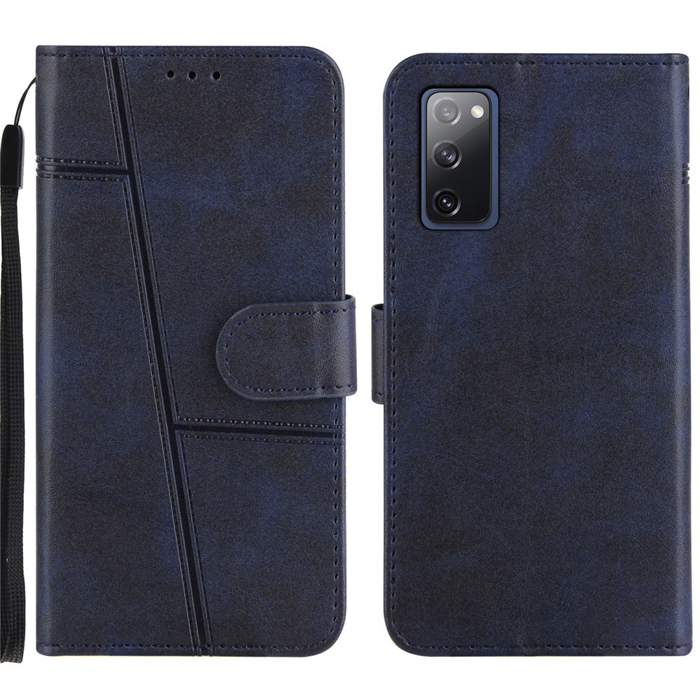 Full Protection Wallet Stand Design Concise Splicing Leather Phone Cover Case with Strap for Samsung Galaxy S20 FE/S20 Fan Edition/S20 FE 5G/S20 Fan Edition 5G - Blue-1