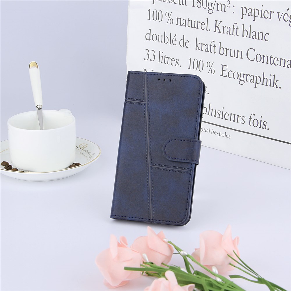 Full Protection Wallet Stand Design Concise Splicing Leather Phone Cover Case with Strap for Samsung Galaxy S20 FE/S20 Fan Edition/S20 FE 5G/S20 Fan Edition 5G - Blue-10