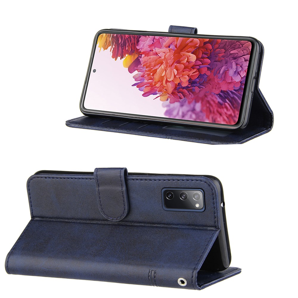 Full Protection Wallet Stand Design Concise Splicing Leather Phone Cover Case with Strap for Samsung Galaxy S20 FE/S20 Fan Edition/S20 FE 5G/S20 Fan Edition 5G - Blue-2