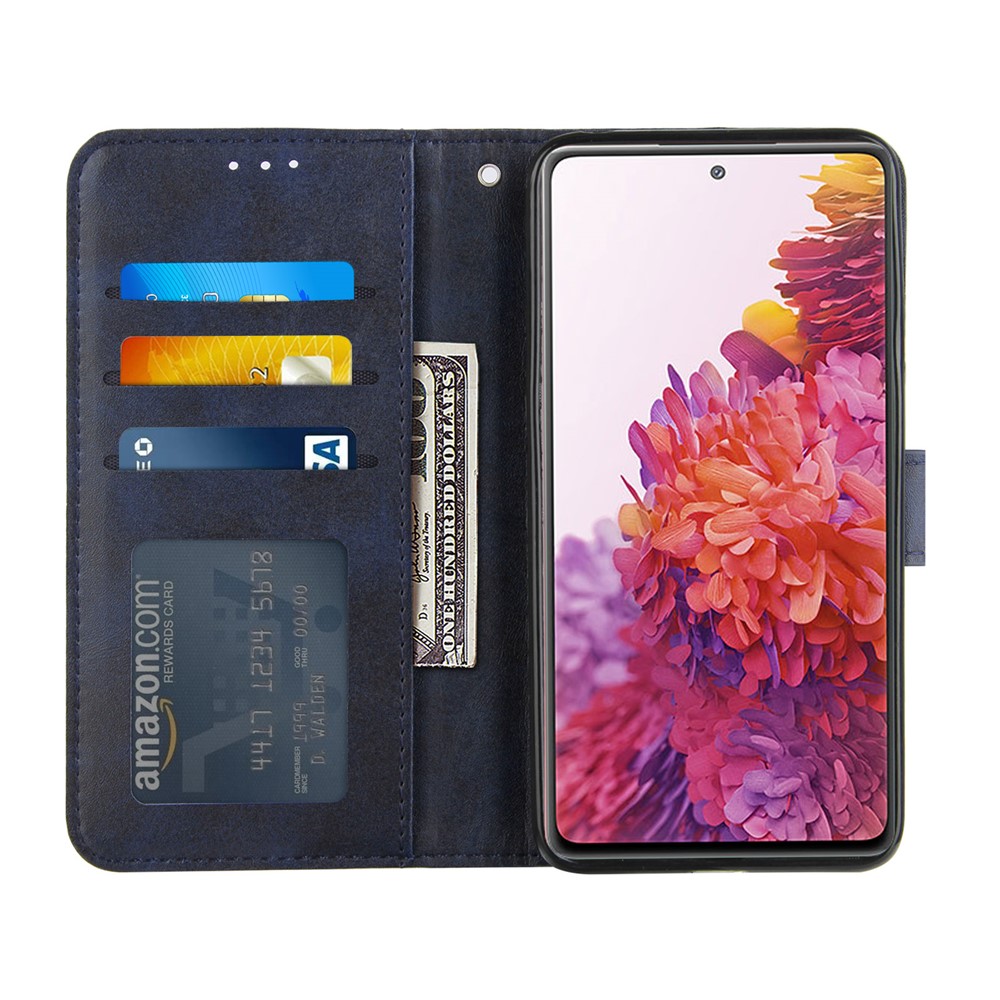 Full Protection Wallet Stand Design Concise Splicing Leather Phone Cover Case with Strap for Samsung Galaxy S20 FE/S20 Fan Edition/S20 FE 5G/S20 Fan Edition 5G - Blue-3