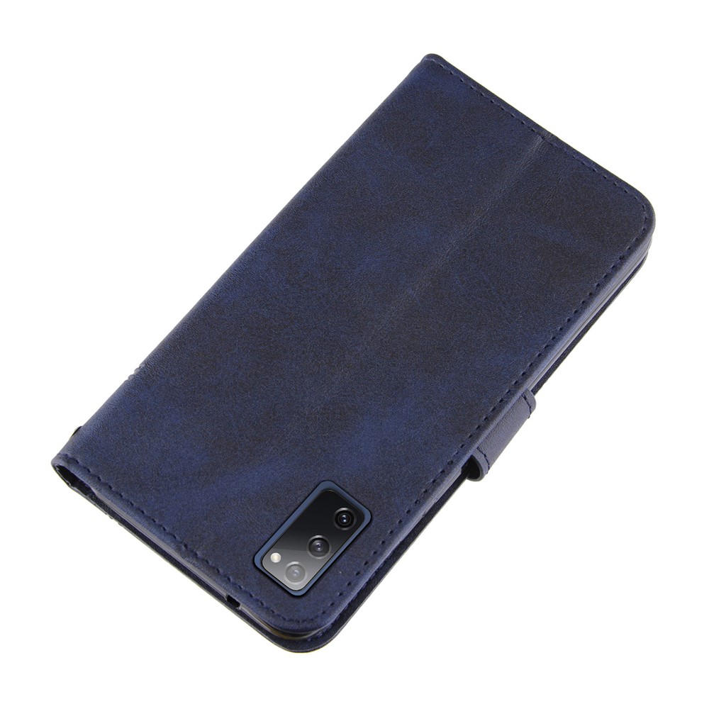 Full Protection Wallet Stand Design Concise Splicing Leather Phone Cover Case with Strap for Samsung Galaxy S20 FE/S20 Fan Edition/S20 FE 5G/S20 Fan Edition 5G - Blue-5