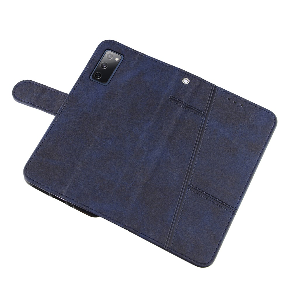 Full Protection Wallet Stand Design Concise Splicing Leather Phone Cover Case with Strap for Samsung Galaxy S20 FE/S20 Fan Edition/S20 FE 5G/S20 Fan Edition 5G - Blue-6