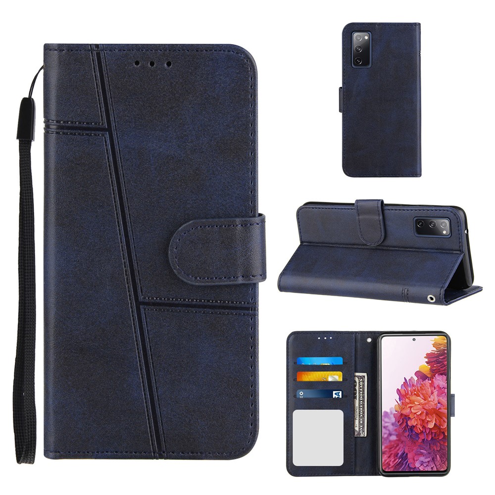Full Protection Wallet Stand Design Concise Splicing Leather Phone Cover Case with Strap for Samsung Galaxy S20 FE/S20 Fan Edition/S20 FE 5G/S20 Fan Edition 5G - Blue-7