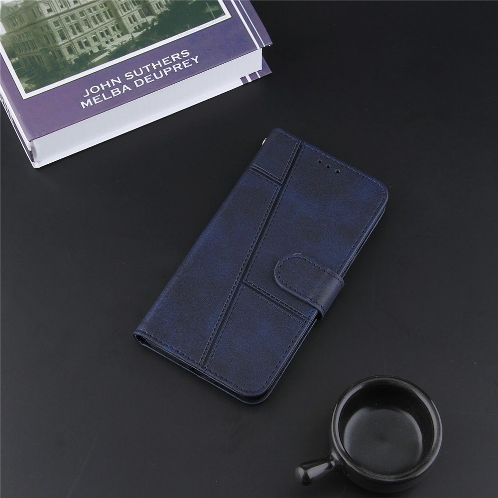 Full Protection Wallet Stand Design Concise Splicing Leather Phone Cover Case with Strap for Samsung Galaxy S20 FE/S20 Fan Edition/S20 FE 5G/S20 Fan Edition 5G - Blue-8