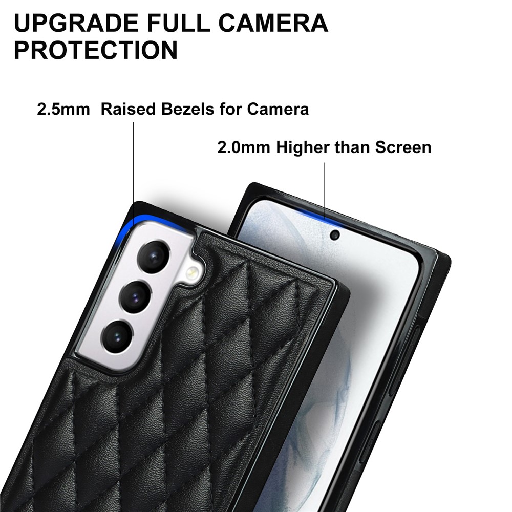 For Samsung Galaxy S21 5G TPU + PU Leather Hybrid Case Rhombus Cover Shell with Chain Lanyard - Black-7