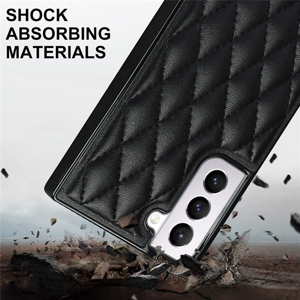 For Samsung Galaxy S21 5G TPU + PU Leather Hybrid Case Rhombus Cover Shell with Chain Lanyard - Black-8