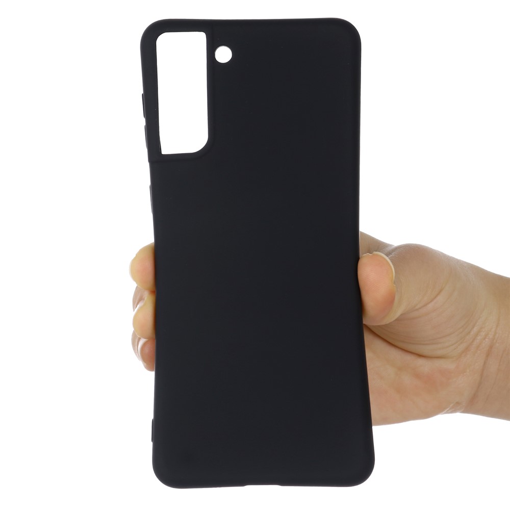 Solid Color Liquid Silicone Soft Phone Case Protective Shell with Strap for Samsung Galaxy S21 FE - Black-5