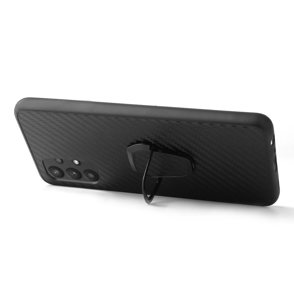 PU Leather Coated TPU Ring-Shape Kickstand Phone Cover Shell for Samsung Galaxy A32 5G - Carbon Fiber Texture-6