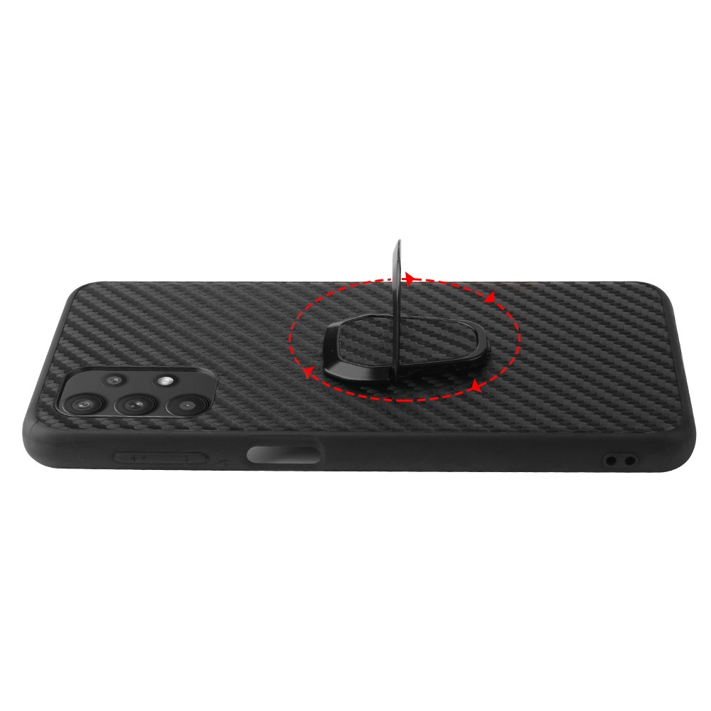 PU Leather Coated TPU Ring-Shape Kickstand Phone Cover Shell for Samsung Galaxy A32 5G - Carbon Fiber Texture-7