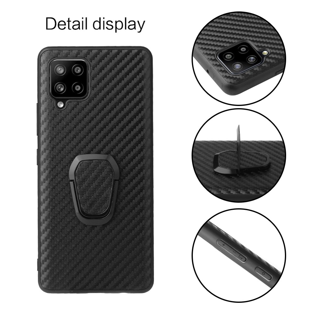 PU Leather Coated TPU Ring-Shape Kickstand Phone Cover Shell for Samsung Galaxy A42 5G - Carbon Fiber Texture-3