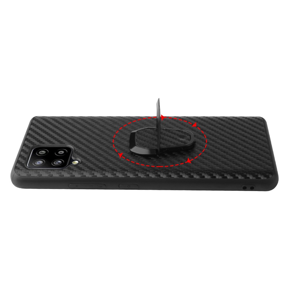 PU Leather Coated TPU Ring-Shape Kickstand Phone Cover Shell for Samsung Galaxy A42 5G - Carbon Fiber Texture-7