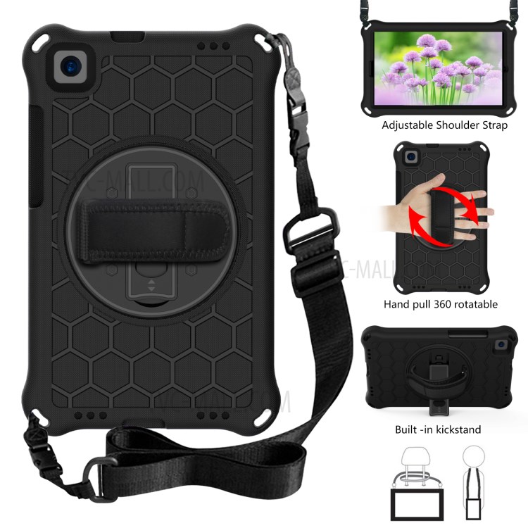Honeycomb Texture Swivel Kickstand Shoulder Strap + Handy Strap EVA Tablet Cover Case for Samsung Galaxy Tab A 8.0 Wi-Fi (2019) SM-T290 - Black-3