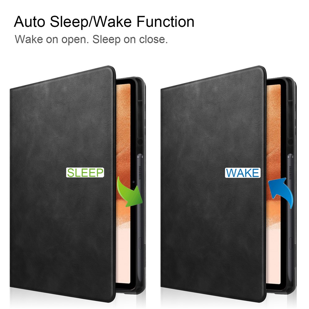 Textured PU Leather Smart Tablet Stand Case with Pen Slot for Samsung Galaxy Tab S7 FE SM-T730/SM-T736 - Black-3