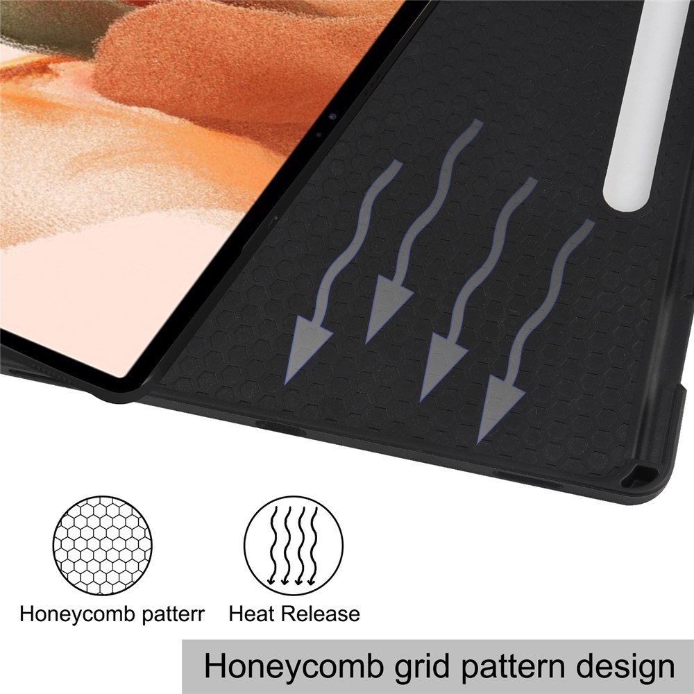 Textured PU Leather Smart Tablet Stand Case with Pen Slot for Samsung Galaxy Tab S7 FE SM-T730/SM-T736 - Black-7