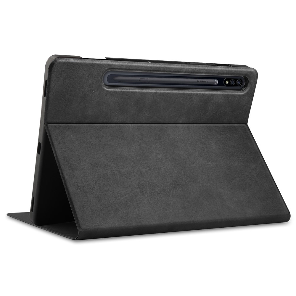 Textured PU Leather Smart Tablet Stand Case with Pen Slot for Samsung Galaxy Tab S7 FE SM-T730/SM-T736 - Black-8
