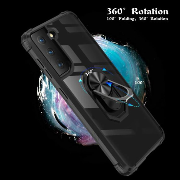 Ring Holder Kickstand Hard PC Panel + Soft TPU Edge Phone Case for Samsung Galaxy S21 FE - Black-5